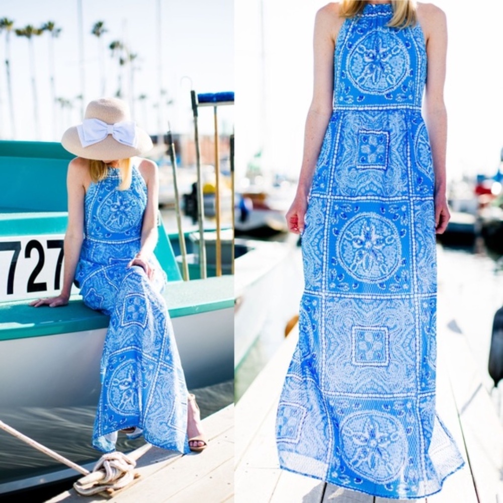 Vineyard Vines Blue Halter Beach Maxi Dress Size 8